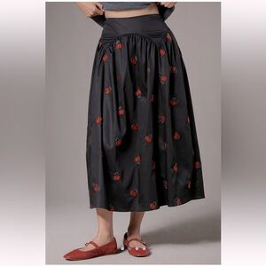 Anthropologie Avec Les Filles cherry appliqué full midi skirt L